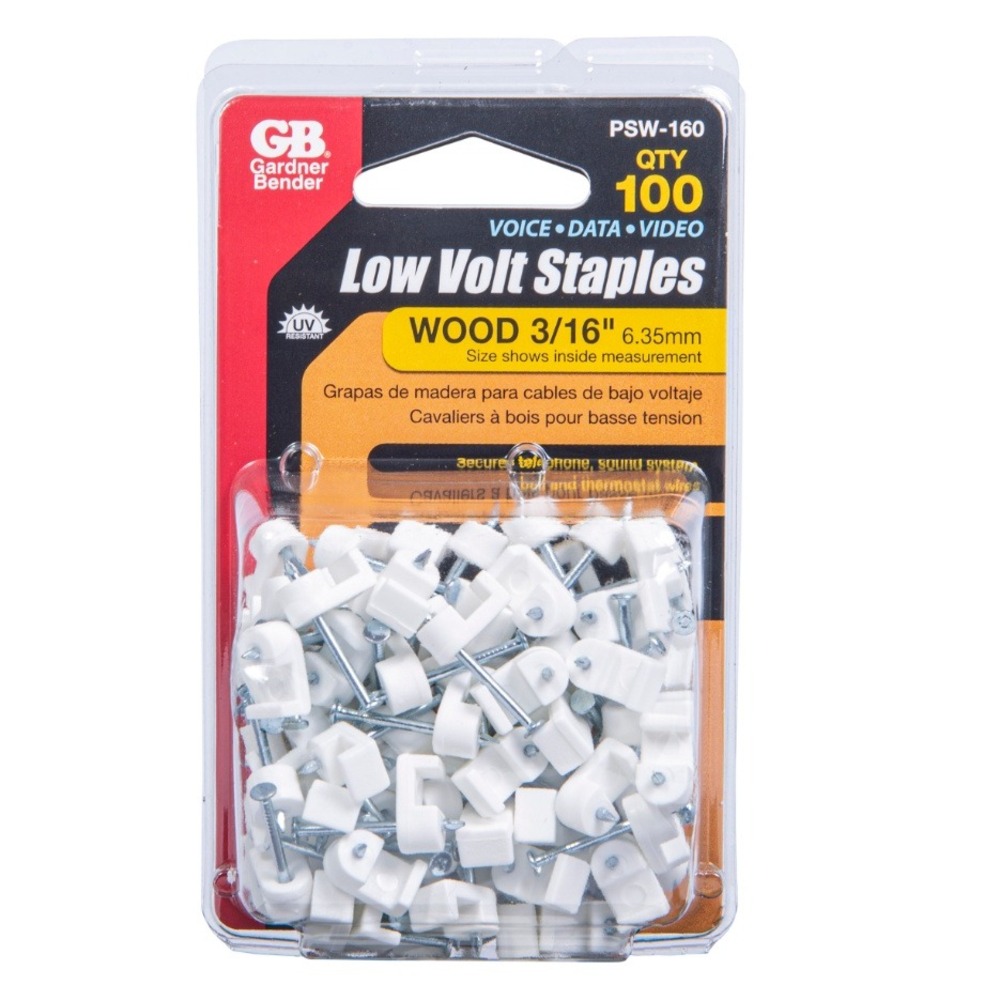 Pack of 100 Gardner Bender PSW-160 3/16 in Low Volt Cable Staples for Wood App